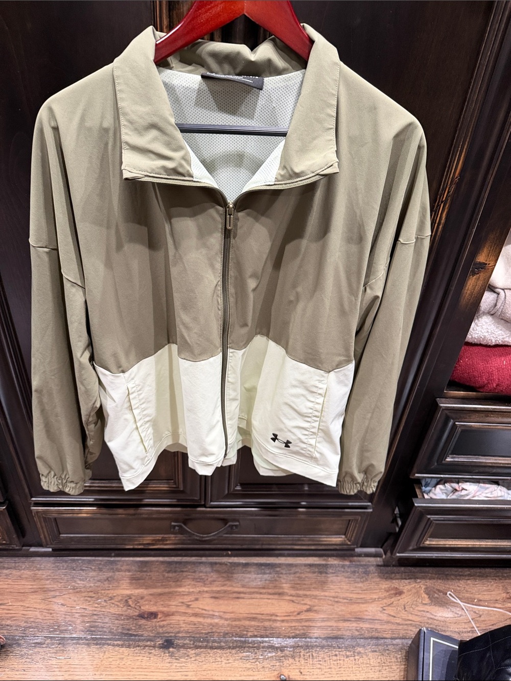 Under Armour Olive and Cream Colorblock Zip Bomber Jacket